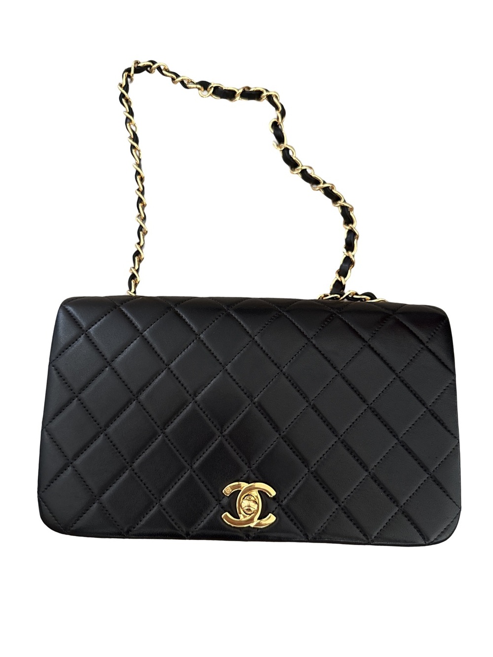 Chanel Vintage Quilted Lambskin Medium Leather Bag with 24K Gold Hardware